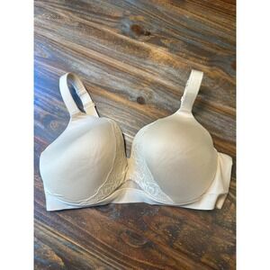 Cacique Beige Lightly Lined Plunge Underwire Lace Trim Bra 40DDD A83783